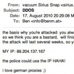 DDOS-Bekenner-Email für BenM.at