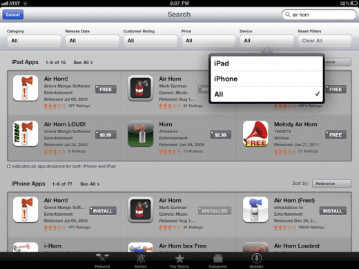 iPad Searchfilter