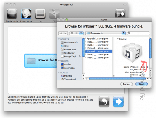 6. Schritt: Die soeben heruntergeladene iOS 4.3.2 Datei auswählen.