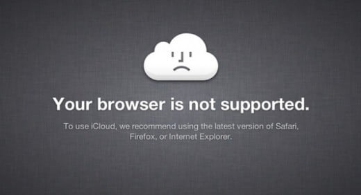 iCloud Fehlermeldung: Browser nicht unterstützt.