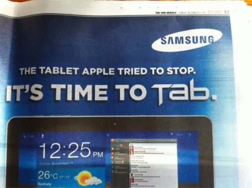 Samsung Galaxy Tab Werbung aus Australien: "The tablet Apple tried to stop"