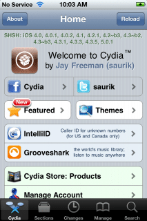 1. Schritt: Cydia am Homescreen des iDevices starten, und den "Search" Tab unten rechts auswählen.