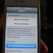 2. Schritt: SAM über das neue Icon am Homescreen öffnen und im 2. Menüpunkt "Utilities" das iPhone deaktivieren ("De-Activate iPhone (clear push)").