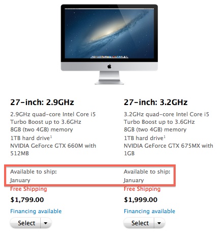 iMac 27 Zoll: Versand im Januar