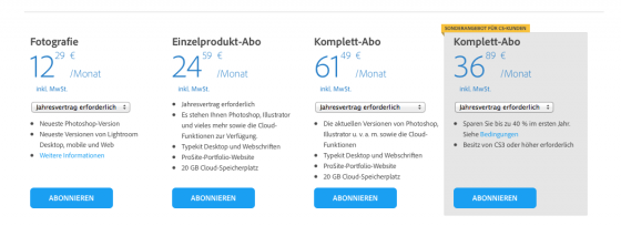 Die Preise für Apples Creative Cloud Suite